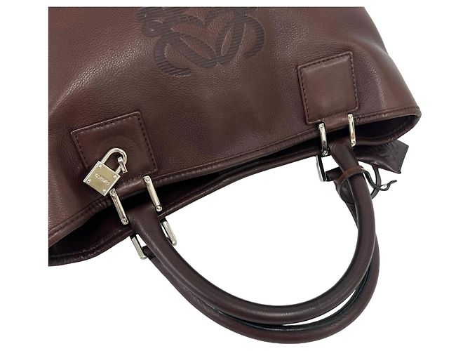 Loewe Fusta Anagram Logo Pattern Lederhandtasche Braun - Ansicht 4
