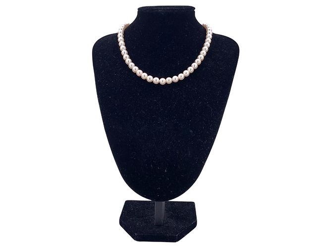 Autre Marque Collar de perlas Akoya blancas 7.5 mm con cierre de flor de plata cm 45 Blanco - vista 2