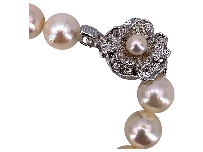 Autre Marque Collar de perlas Akoya blancas 7.5 mm con cierre de flor de plata cm 45 Blanco - vista 3