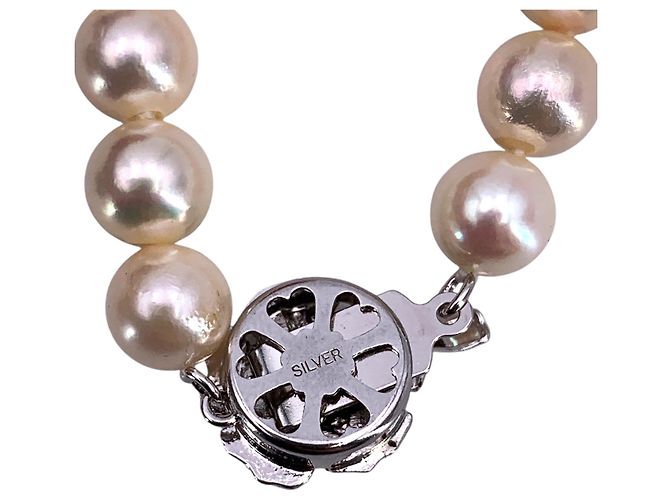 Autre Marque Collar de perlas Akoya blancas 7.5 mm con cierre de flor de plata cm 45 Blanco - vista 4