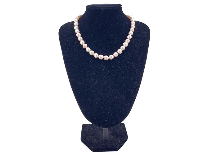 Autre Marque Collar de perlas blancas barrocas 9 mm con cierre de plata texturizada cm 46 Blanco - vista 2
