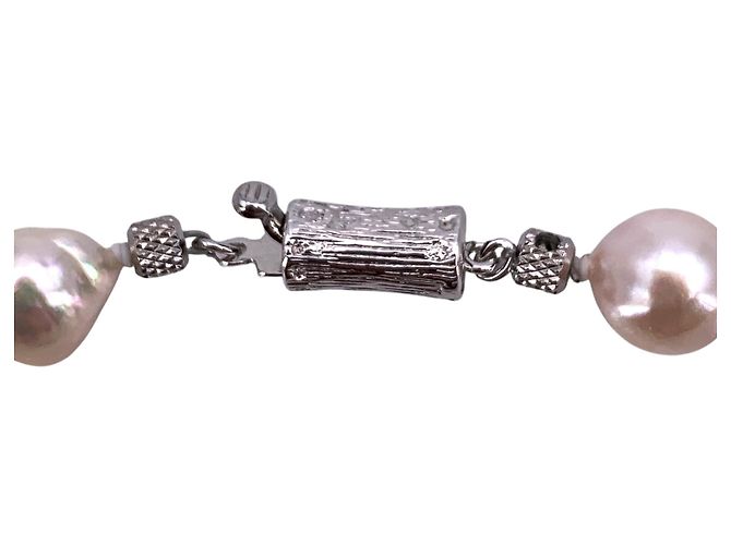 Autre Marque Collar de perlas blancas barrocas 9 mm con cierre de plata texturizada cm 46 Blanco - vista 3