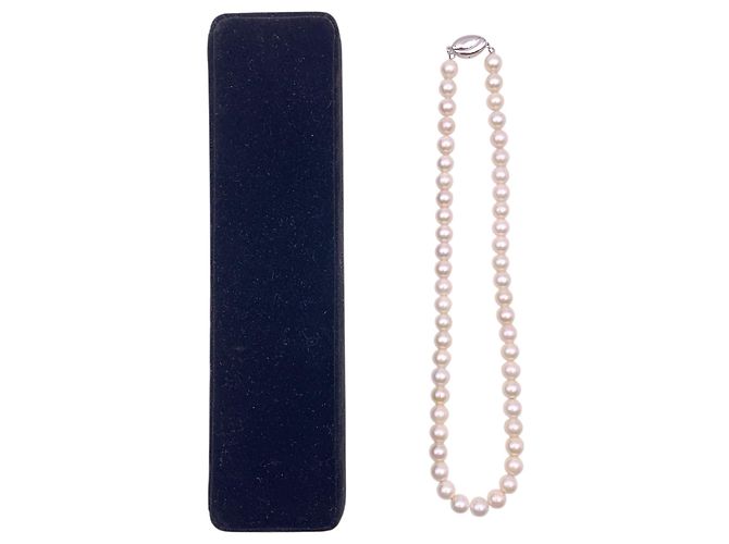 Autre Marque Collar de perlas Akoya blancas 8.5 mm ovalado con cierre de plata cm 42 Blanco - vista 2