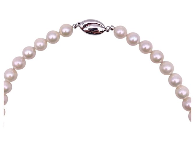 Autre Marque Collar de perlas Akoya blancas 8.5 mm ovalado con cierre de plata cm 42 Blanco - vista 4