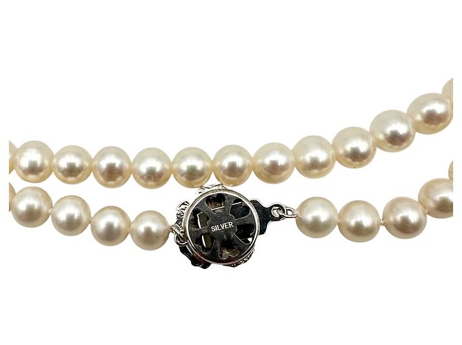 Autre Marque Collana lunga in perle d'acqua dolce bianche 7mm con chiusura a fiore argentata cm 135 Bianco - vista 4