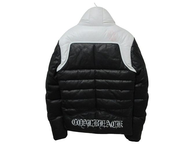 Autre Marque Chaqueta de Plumas de Cuero Coal Black Negro Blanco - vista 2