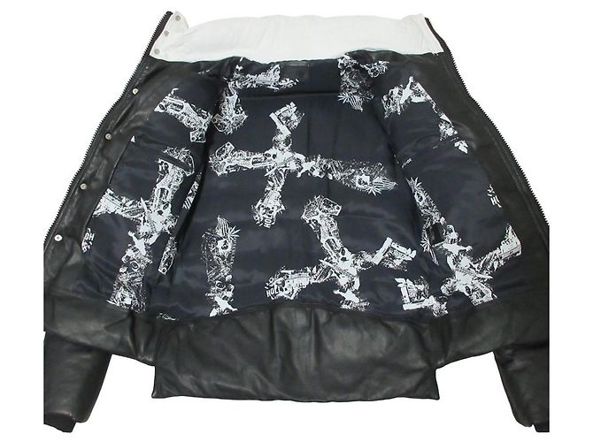 Autre Marque Chaqueta de Plumas de Cuero Coal Black Negro Blanco - vista 7
