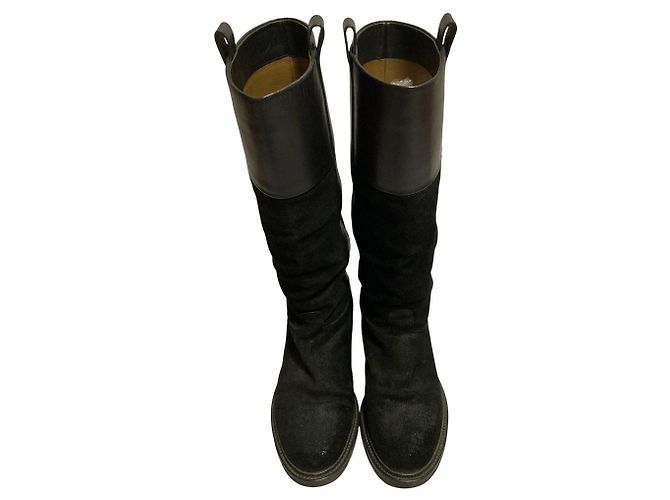 Autre Marque Sartore Leder-Wildleder-Stiefel Schwarz - Ansicht 2