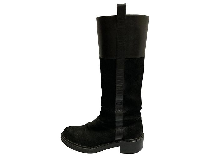 Autre Marque Sartore Leder-Wildleder-Stiefel Schwarz - Ansicht 5