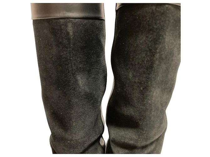 Autre Marque Sartore Leder-Wildleder-Stiefel Schwarz - Ansicht 6
