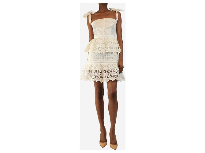 Self portrait Mini vestido de encaje floral blanco - size UK 8 - vista 3