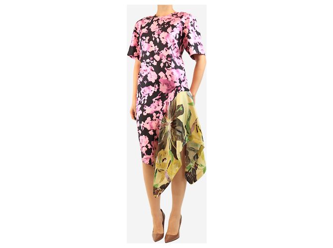 Dries Van Noten Abito stampato in seta viola e verde - size UK 8 Porpora - vista 4