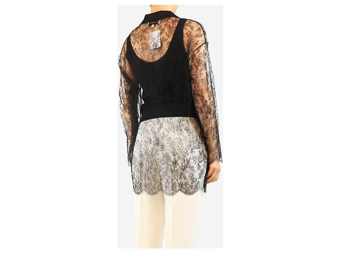 Autre Marque Blusa in seta e pizzo nera - size UK 10 Nero - vista 2