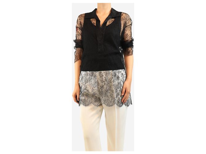 Autre Marque Blusa in seta e pizzo nera - size UK 10 Nero - vista 3