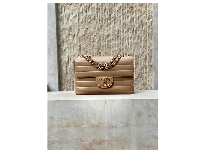 Borsa a spalla Chanel Mademoiselle Horizontal Beige Agnello - vista 24