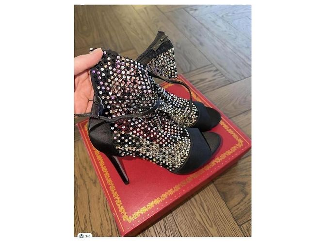 Rene Caovilla Stivaletti Peep-Toe in Mesh e Cristalli Neri Nero - vista 3
