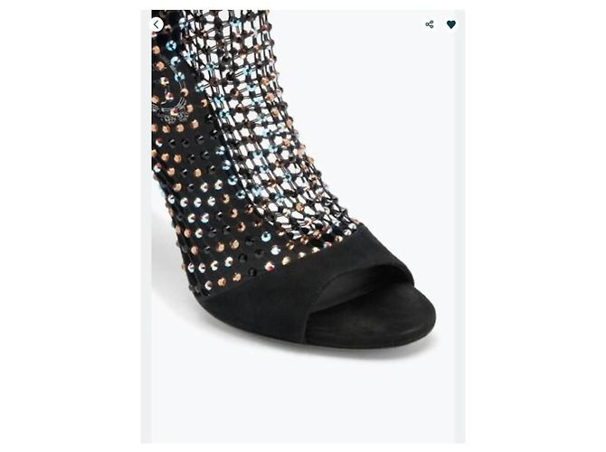 Rene Caovilla Stivaletti Peep-Toe in Mesh e Cristalli Neri Nero - vista 4