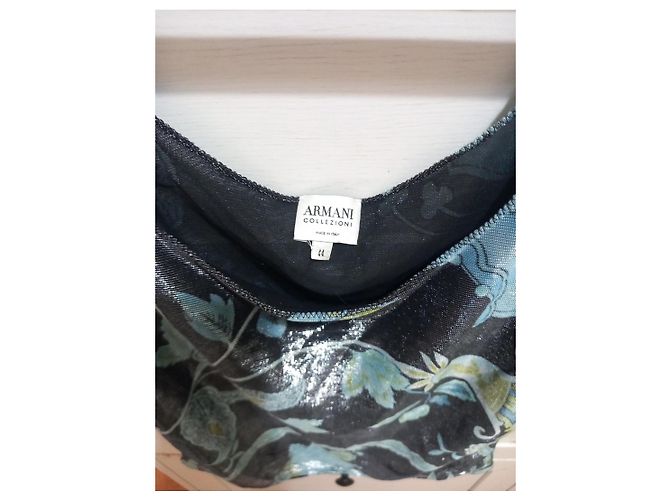 Autre Marque Armani Collezioni Top Estampa Floral Preto Azul Multicor Verde - vista 2