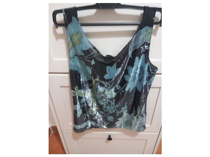 Autre Marque Armani Collezioni Top Estampa Floral Preto Azul Multicor Verde - vista 3