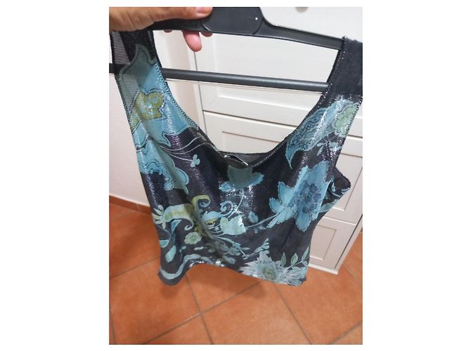 Autre Marque Armani Collezioni Top Estampa Floral Preto Azul Multicor Verde - vista 7