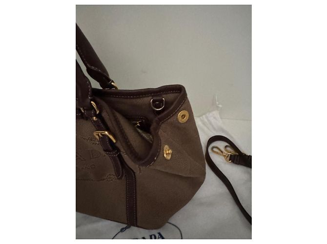 Borsa Prada in tela e pelle marrone - vista 11