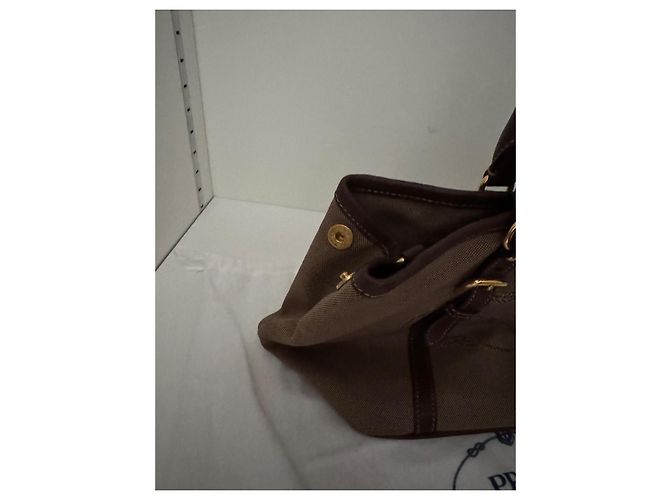 Borsa Prada in tela e pelle marrone - vista 12