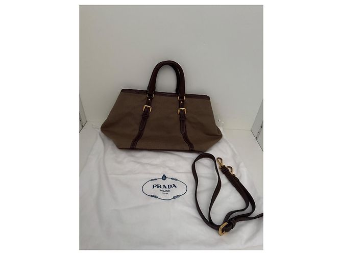 Borsa Prada in tela e pelle marrone - vista 2