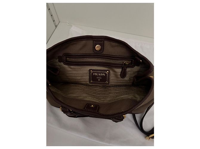 Borsa Prada in tela e pelle marrone - vista 3