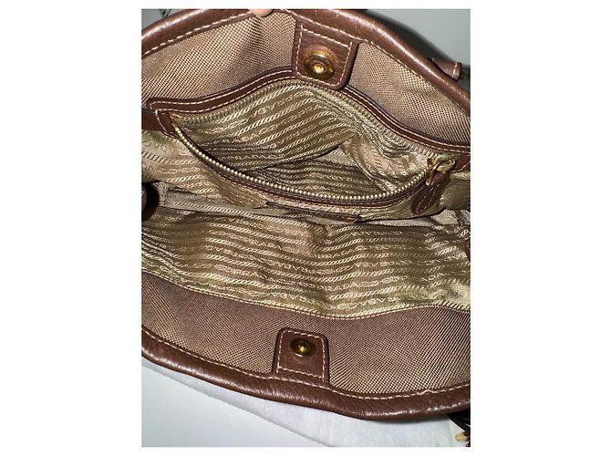 Borsa Prada in tela e pelle marrone - vista 4