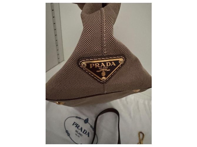 Borsa Prada in tela e pelle marrone - vista 5