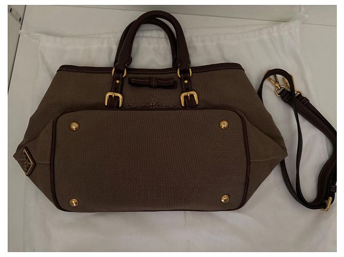 Borsa Prada in tela e pelle marrone - vista 6
