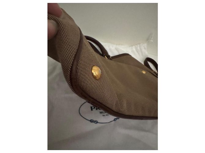 Borsa Prada in tela e pelle marrone - vista 8