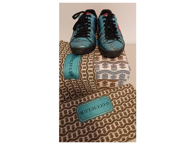 Gucci Ace Interlocking G Metallic Snakeskin – Taglia 36.5 – Full Set Rosso Turchese - vista 3