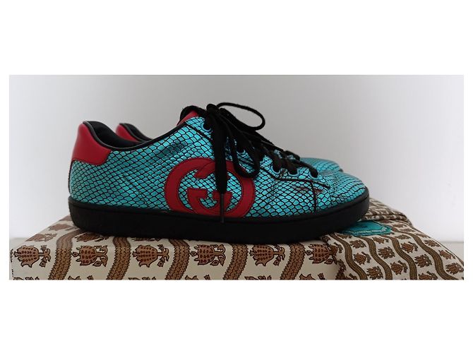 Gucci Ace Interlocking G Metallic Snakeskin – Taglia 36.5 – Full Set Rosso Turchese - vista 4