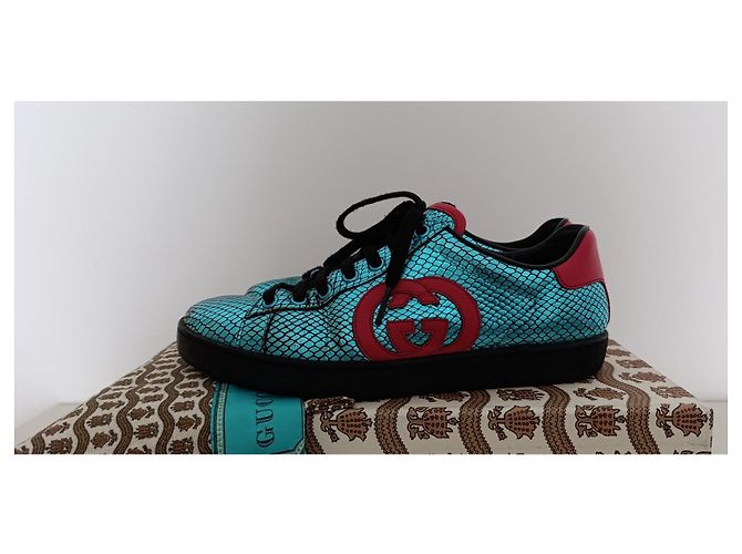 Gucci Ace Interlocking G Metallic Snakeskin – Taglia 36.5 – Full Set Rosso Turchese - vista 5