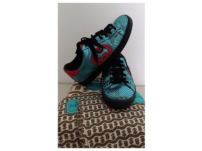 Gucci Ace Interlocking G Metallic Snakeskin – Taglia 36.5 – Full Set Rosso Turchese - vista 7