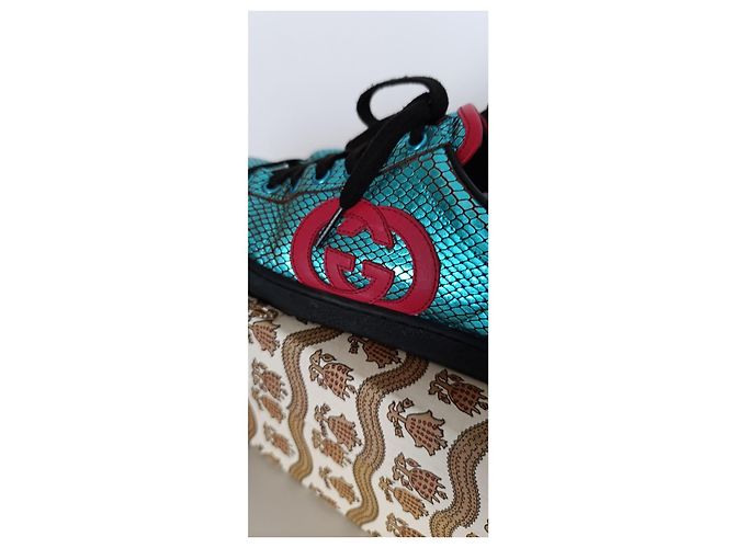 Gucci Ace Interlocking G Metallic Snakeskin – Taglia 36.5 – Full Set Rosso Turchese - vista 8