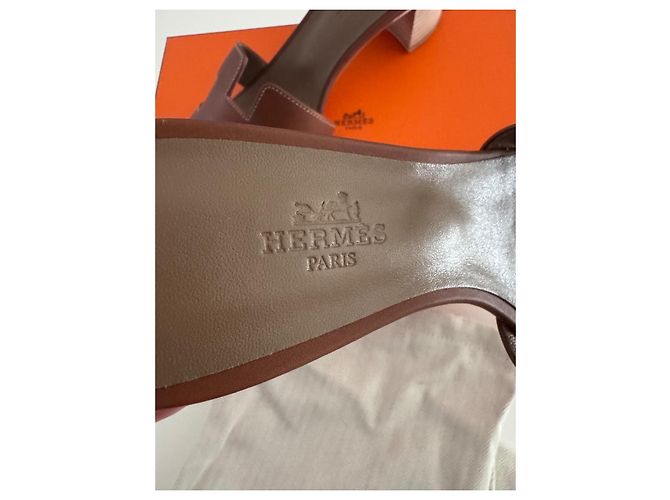Oran Hermès Sandali Oasis Tacco Squadrato Pelle Marrone - vista 4