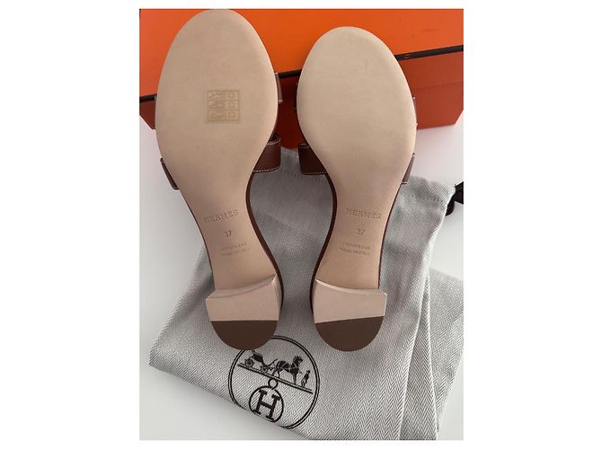 Oran Hermès Sandali Oasis Tacco Squadrato Pelle Marrone - vista 6