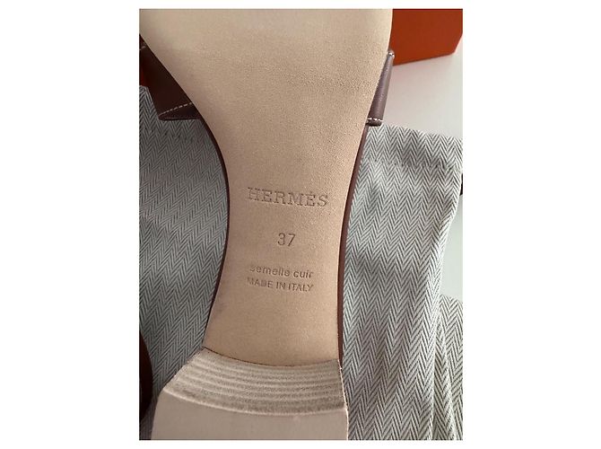 Oran Hermès Sandali Oasis Tacco Squadrato Pelle Marrone - vista 7