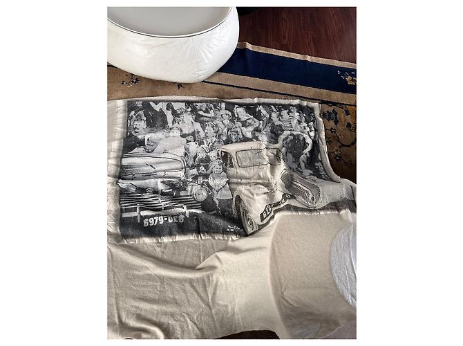 Sciarpa Rundholz in cotone e cashmere stampa auto Nero Bianco Beige - vista 2