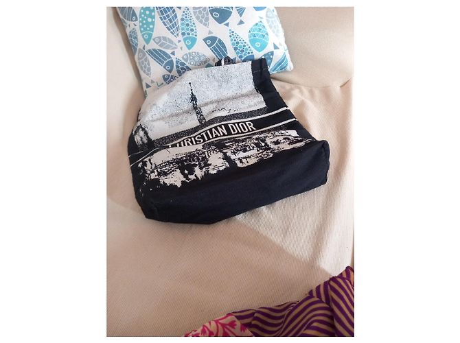 Christian Dior Borsa Tote "Paris" in Tela Nero Bianco - vista 6