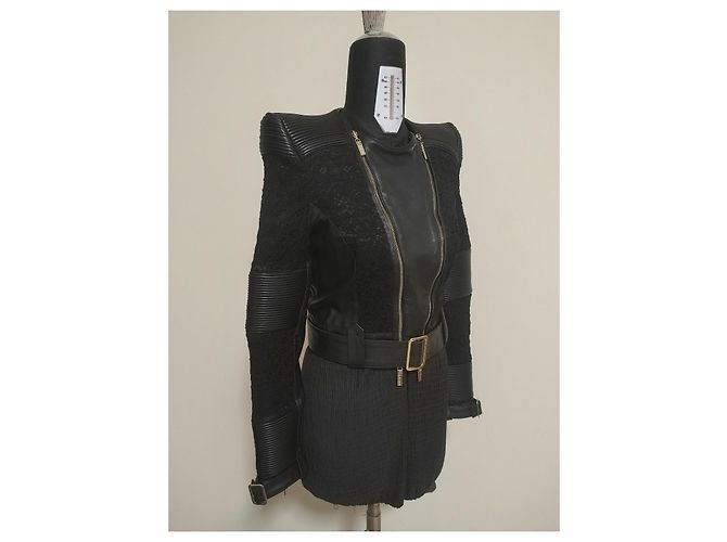 Mangano Hegel Lederjacke Schwarz mit Spitzendetails - Ansicht 2