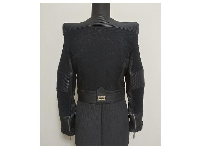 Mangano Hegel Lederjacke Schwarz mit Spitzendetails - Ansicht 3