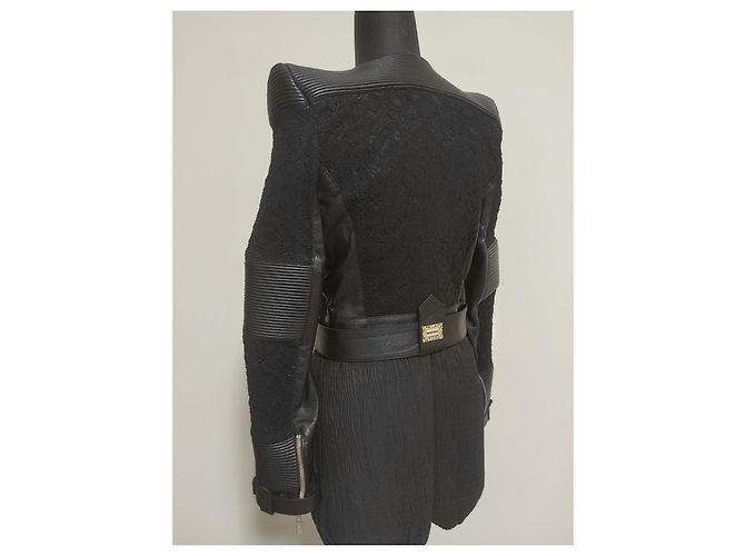 Mangano Hegel Lederjacke Schwarz mit Spitzendetails - Ansicht 4
