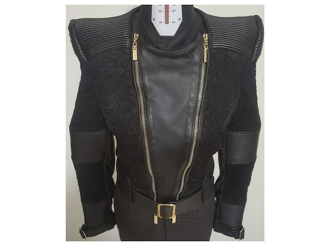 Mangano Hegel Lederjacke Schwarz mit Spitzendetails - Ansicht 5