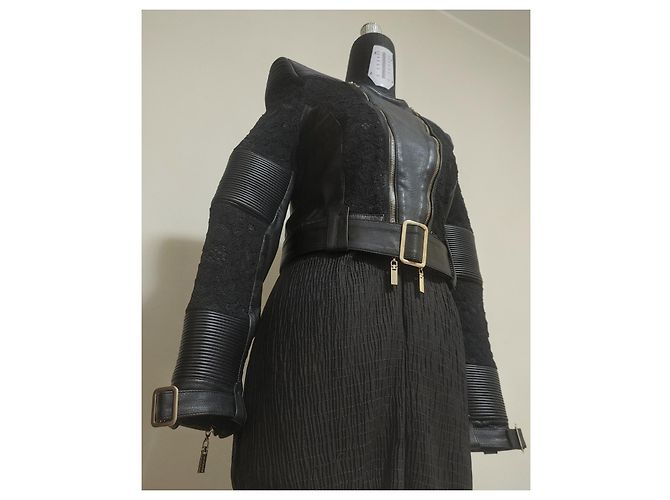 Mangano Hegel Lederjacke Schwarz mit Spitzendetails - Ansicht 6