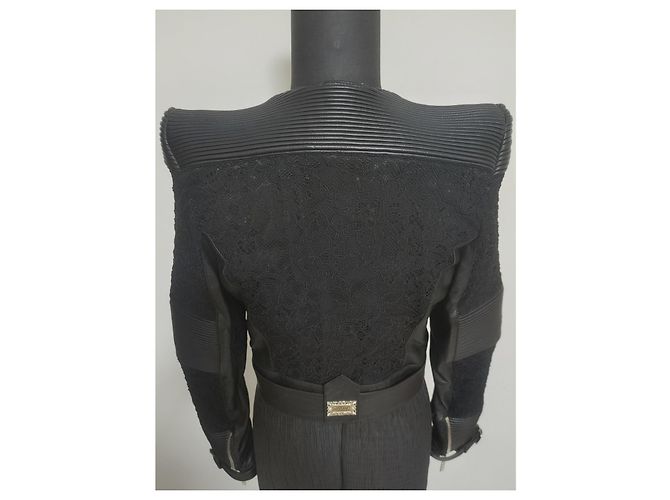 Mangano Hegel Lederjacke Schwarz mit Spitzendetails - Ansicht 7