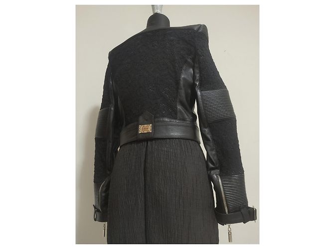 Mangano Hegel Lederjacke Schwarz mit Spitzendetails - Ansicht 8