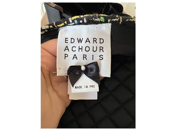 Autre Marque Edward Achour Paris Tweed-Cap mit Goldkette Schwarz Mehrfarben - Ansicht 5